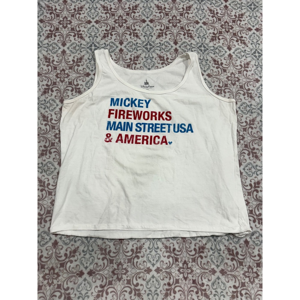 Disney Parks Mickey Fireworks Main Street USA America Tank Top White XXL